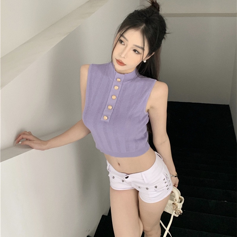 Áo Dệt Kim Sát Nách Cổ Lọ Thời Trang Mùa Hè