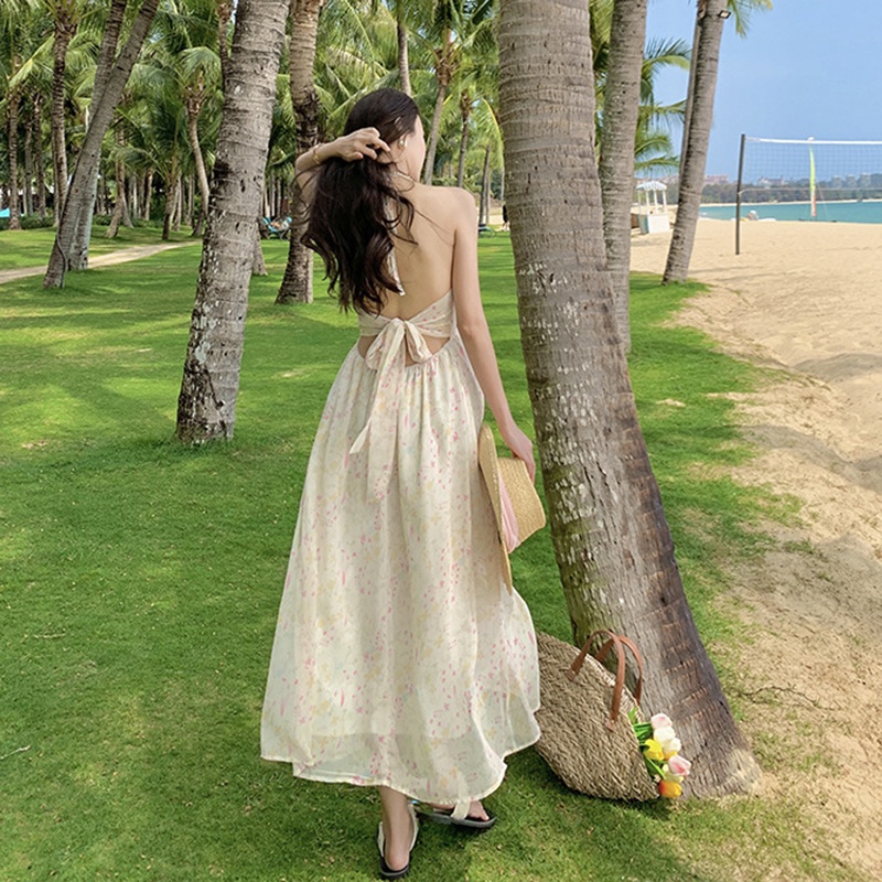 Đầm Hai Dây Hở Lưng In Hoa Phong Cách Pháp Thời Trang Cho Nữ