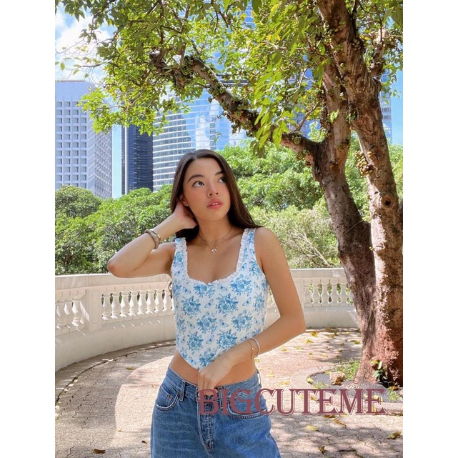 Áo Tank Top Sát Nách Cổ Vuông In Họa Tiết Hoa Có Khóa Kéo Sau Lưng Cho Nữ