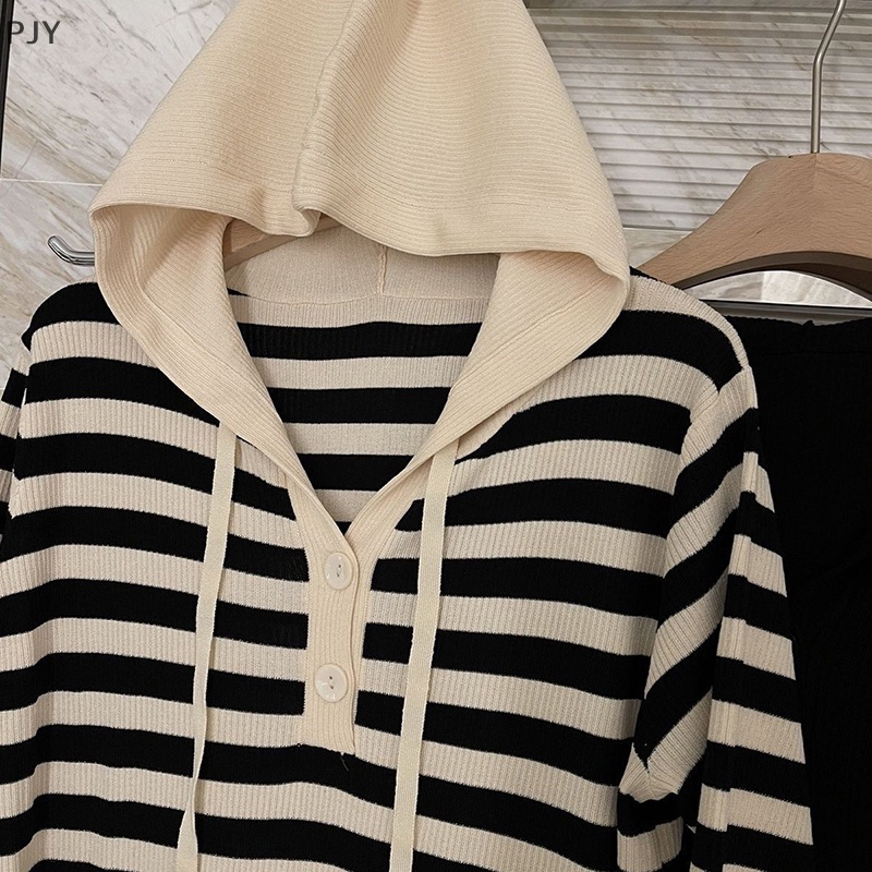 Đầm Dài Cổ Chữ V Kẻ Sọc Khối Màu PJY Thời Trang Mùa Hè Giản Dị Dành Cho Bạn Nữ