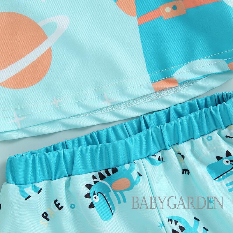 Bộ Đồ Bơi Áo Thun Tay Ngắn In Hình Khủng Long + Quần Ngắn Dành Cho Bé Trai 2-7 Tuổi
