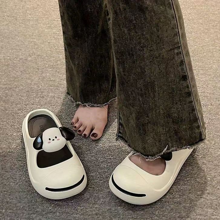 Dép Sandal Đế Xuồng Thoải Mái Họa Tiết Cún Hoạt Hình Dễ Thương Cho Nữ