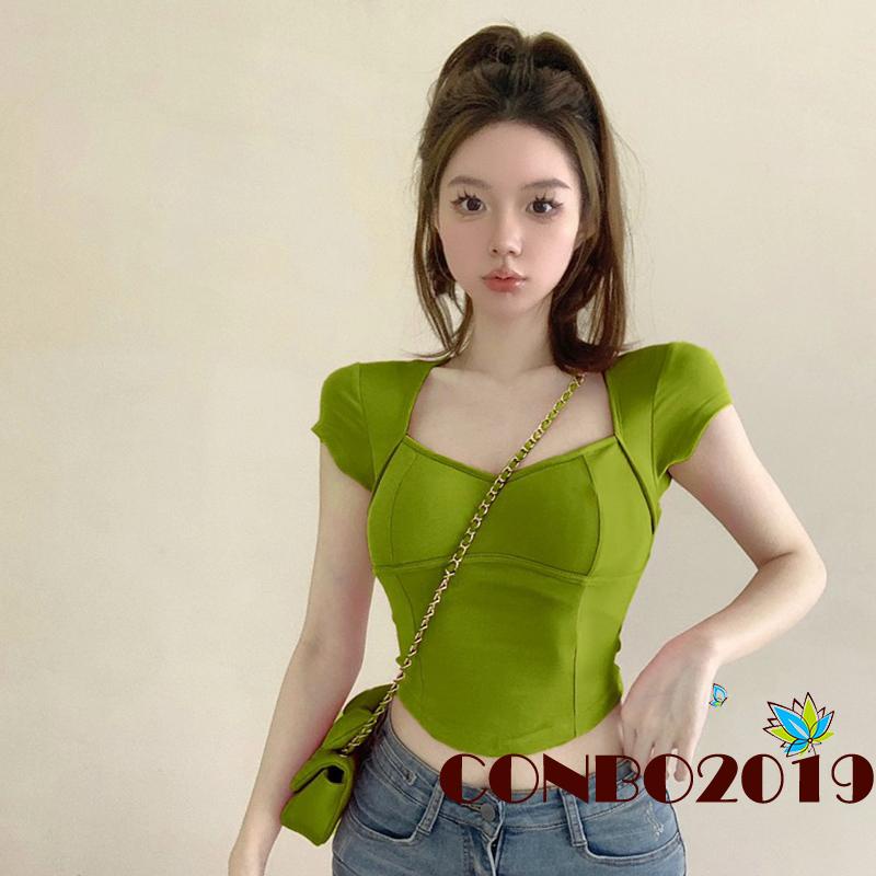 Áo Thun Lửng Tay Ngắn Hở Lưng Màu Trơn Thời Trang Mùa Hè Cho Nữ