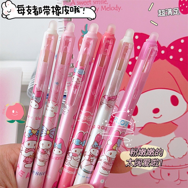 Set 6 Bút Gel xoá được ngòi 0.5mm đa dạng màu sắc cute xinh xắn màu bút đen và xanh-Minkey