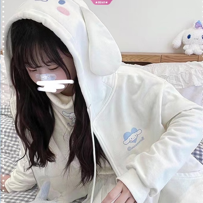 Sanrio Kuromi Cinnamoroll My Melody Áo Khoác Sweater Có Mũ Trùm Đầu Phong Cách Lolita Mỏng Giữ Ấm Mùa Xuân Thu Cho Nữ