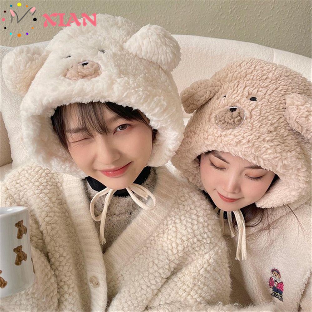XIANTIN Mũ Len Tai Gấu Giữ Ấm Cho Nữ