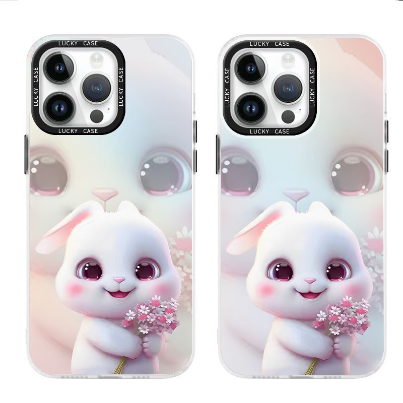 Ốp Điện Thoại Màu Laser Họa Tiết Thỏ Và Bó Hoa Xinh Xắn Cho Apple Iphonexr12678Plus 1314 FBE4