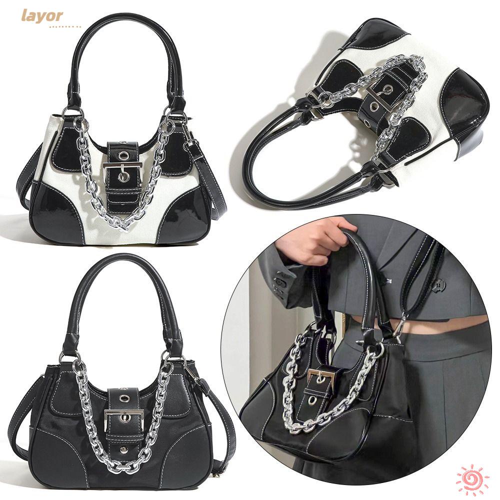 LAY Ví Da Cầm Tay Phối Dây Xích Kim Loại Thời Trang Cao Cấp Cho Nữ