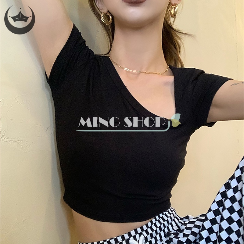Áo Thun Croptop Tay Ngắn Màu Trơn Thời Trang Mùa Hè Xinh Xắn Cho Nữ