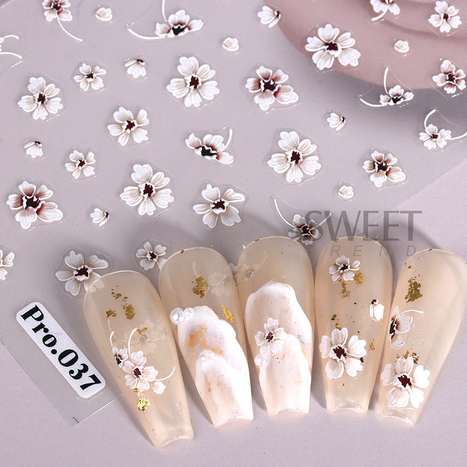 Miếng Dán Trang Trí Móng Tay Bằng Acrylic Dập Nổi Họa Tiết Ren Hoa Lá 5D Thanh Lịch Dành Cho Nữ
