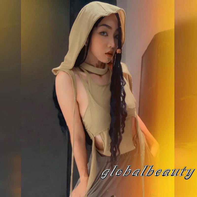 Áo Sát Nách Cổ Yếm Giả Hai Lớp Màu Sắc Trơn Thời Trang Mùa Hè Cho Nữ