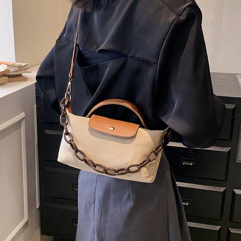 Túi Đeo Chéo Da PU Nylon Sức Chứa Lớn Kèm Dây Đeo Sợi Xích Thời Trang Cho Nữ