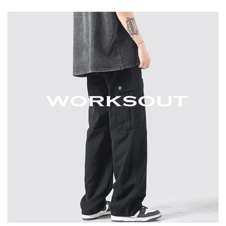 WORKSOUT Quần Túi Hộp quần nam ống rộng quần 2023 NEW WS062895