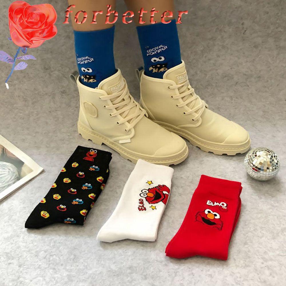 FORBETTER Vớ Cotton Thoáng Khí Màu Trơn Họa Tiết Hoạt Hình Vui Nhộn