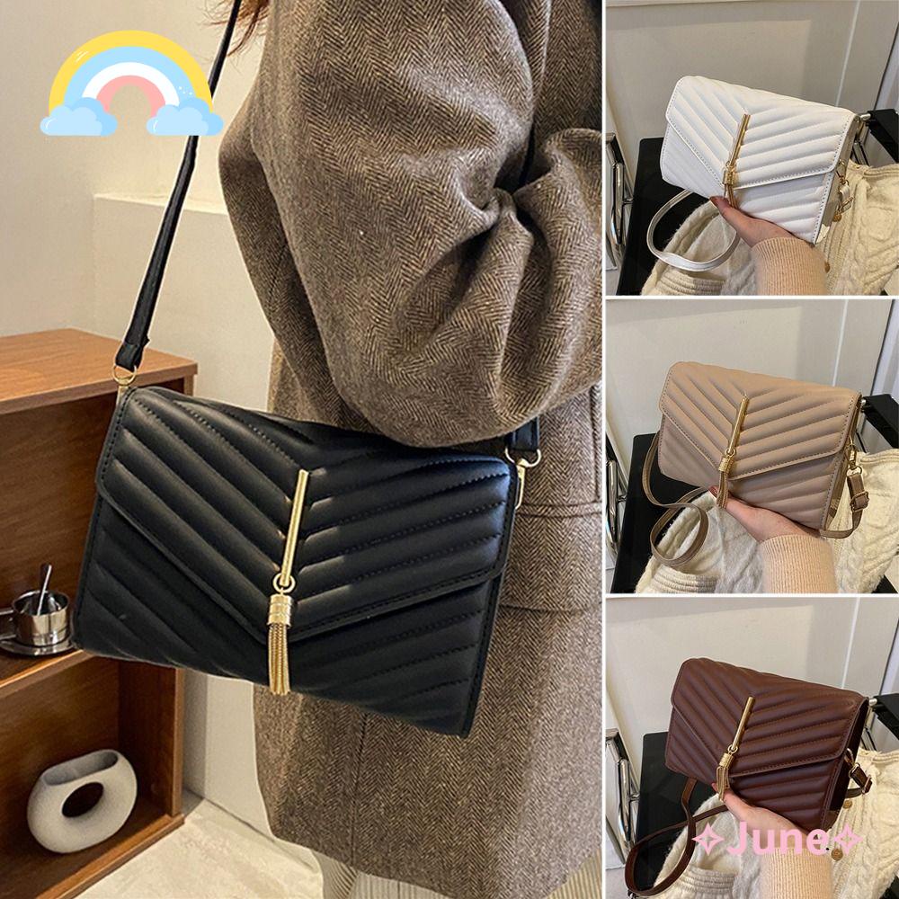 JUNE Túi Đeo Chéo Da PU Màu Trơn Thêu Họa Tiết Xinh Xắn Thời Trang Cho Nữ