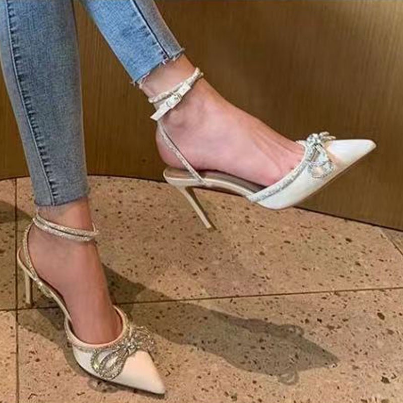 Giày Cao Gót Hở Ngón Đính Đá Thời Trang Xinh Xắn Cho Nữ