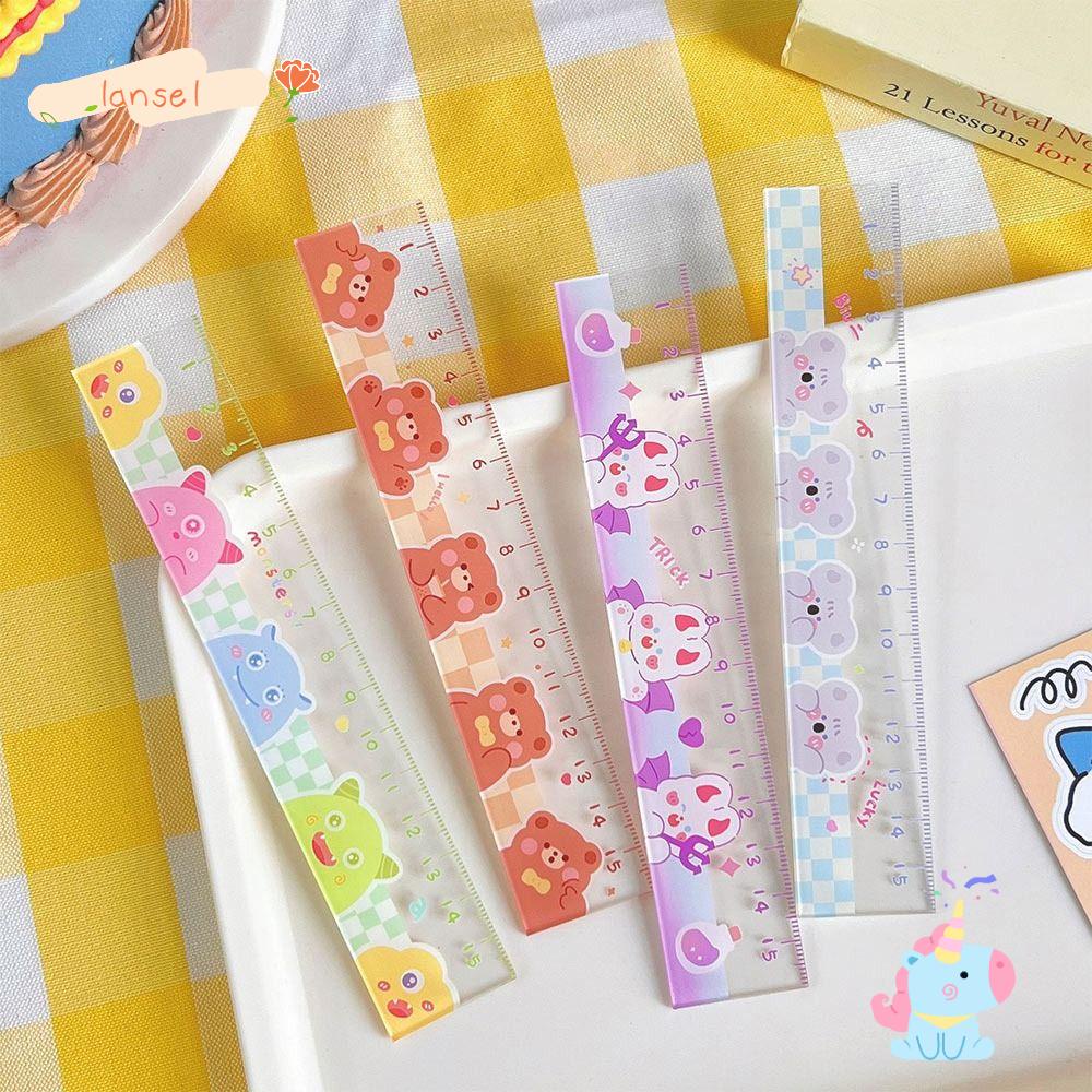 LANSEL Set 5 Thước Đo Thẳng 15cm Trong Suốt Họa Tiết Hoạt Hình Chất Lượng Cao Cho Học Sinh / Văn Phòng