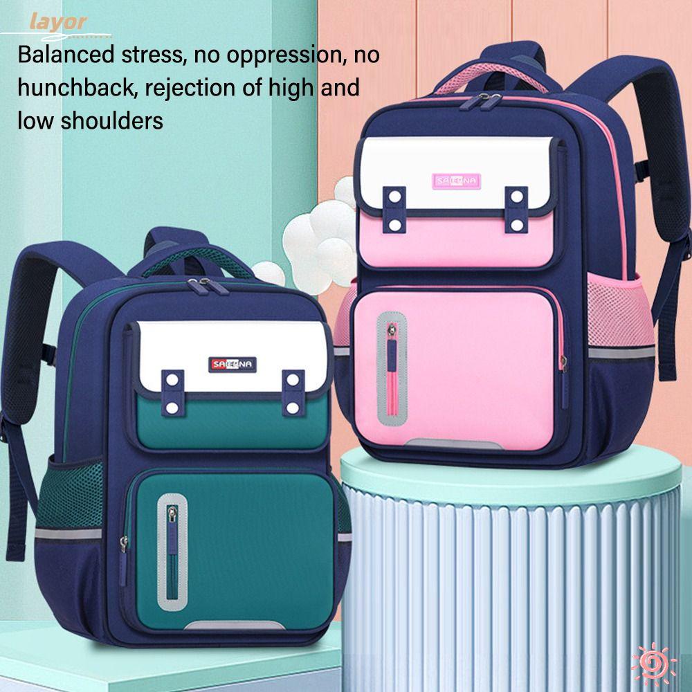 LAY Ba Lô Đi Học Bằng Polyester Siêu Nhẹ Chống Nước Sức Chứa Lớn Nhiều Túi Cho Bé