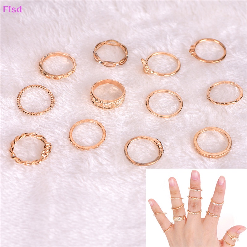 {Ffsd} Bộ 12 Nhẫn Đeo Khớp Ngón Tay Mạ Vàng Phong Cách Punk Cổ Điển Hàng Bán Chạy Dành Cho Bạn Nữ