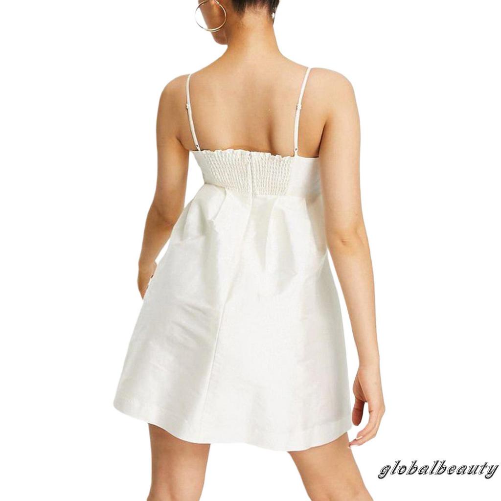 Đầm Midi Hai Dây Dáng Chữ A Đính Nơ To Màu Trơn Cho Nữ