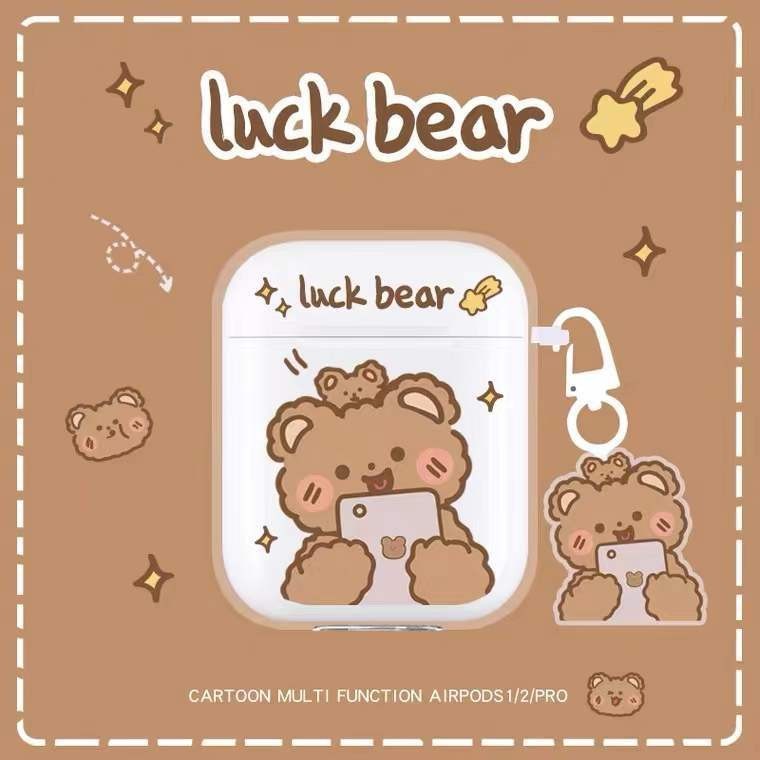 Vỏ Bảo Vệ Hộp Sạc Tai Nghe Airpods Pro 2 3 1 1 / 2 I12 I11 I9s I13 Bằng TPU Dẻo Trong Suốt Họa Tiết Chú Gấu