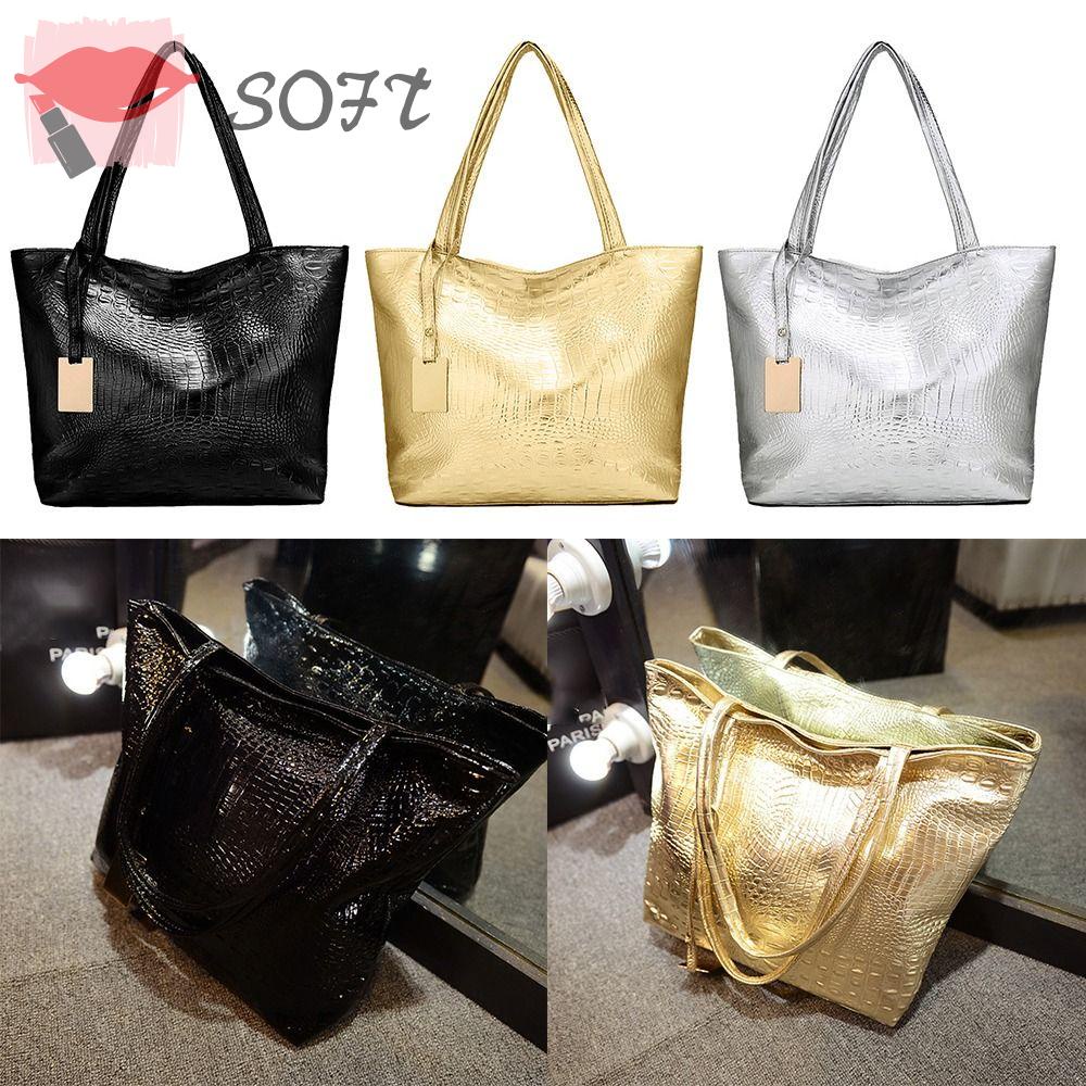 SOFTNESS Túi Tote Đeo Vai Đựng Mỹ Phẩm Sức Chứa Lớn Họa Tiết Da Cá Sấu Thời Trang Cho Nữ