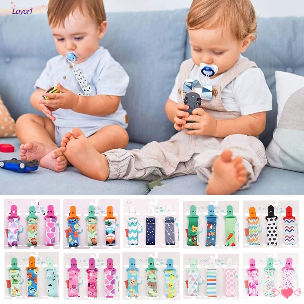 LAYOR1 Set 3 Dây Kẹp Núm Vú Giả Di Động In Họa Tiết Hoạt Hình Cho Bé Sơ Sinh