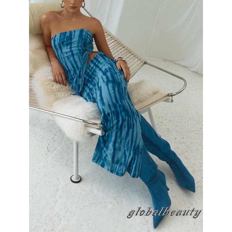 Bộ Áo 2 Dây Hở Lưng + Chân Váy Dài Xẻ Tà Thời Trang Mùa Hè Cho Nữ