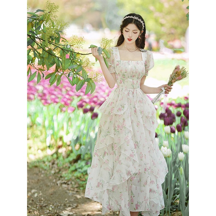 Đầm Voan Trắng In Hoa Thời Trang Mùa Hè Pháp Mới