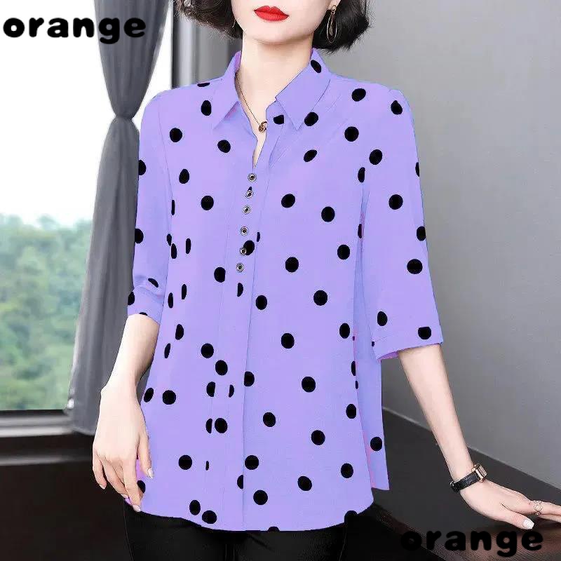 Áo Sơ Mi Tay Ngắn Họa Tiết Chấm Bi Phong Cách Thời Trang Mùa Hè Mới 2021 Cho Nữ Trung Niên