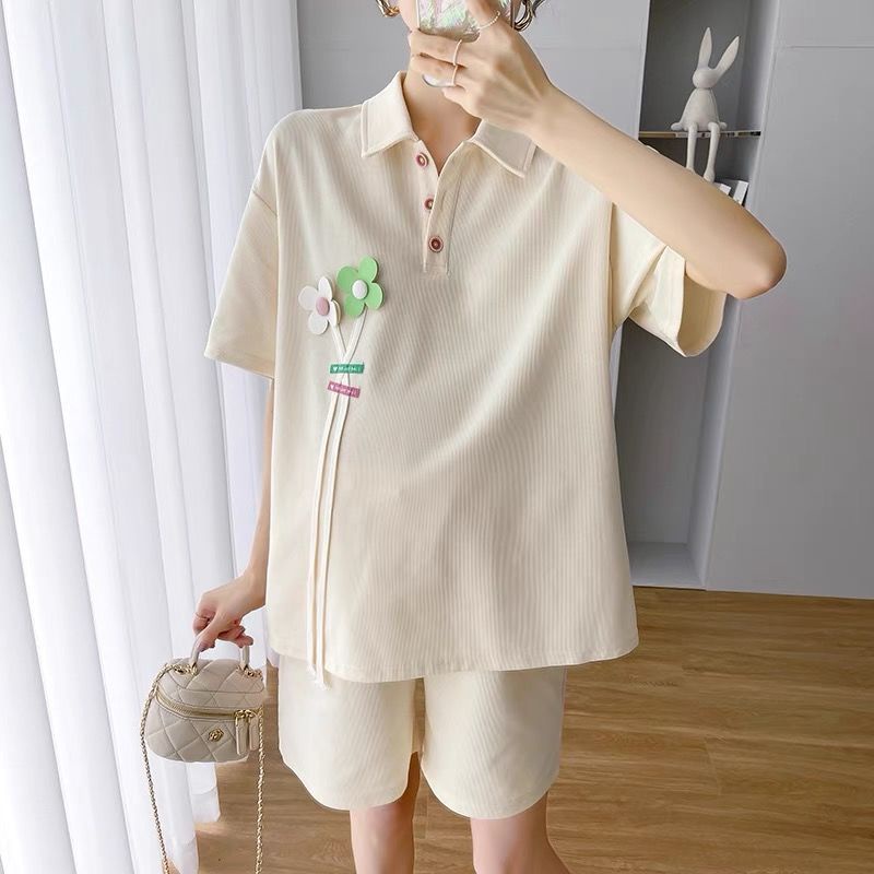 Michley set Áo Thun polo Mỏng + Quần Short Hỗ Trợ Bụng Thời Trang Mùa Hè Cho Mẹ Bầu