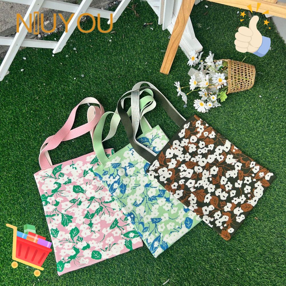 NIUYOU Túi Xách Đeo Vai Đan Len Đính Hoa Sức Chứa Lớn Thời Trang Cho Nữ