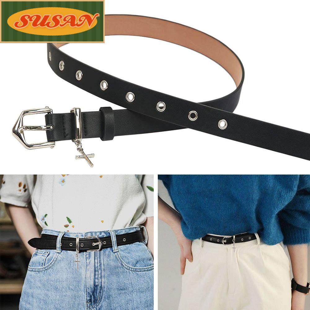 SUSANS Thắt Lưng Màu Đen Khóa Kim Loại Phong Cách Hip Hop Cá Tính Cho Nữ
