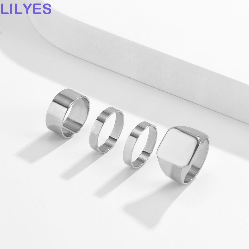 LILYES Set 4 Nhẫn Đơn Giản Phong Cách Hip Hop Đường Phố Hàn Quốc