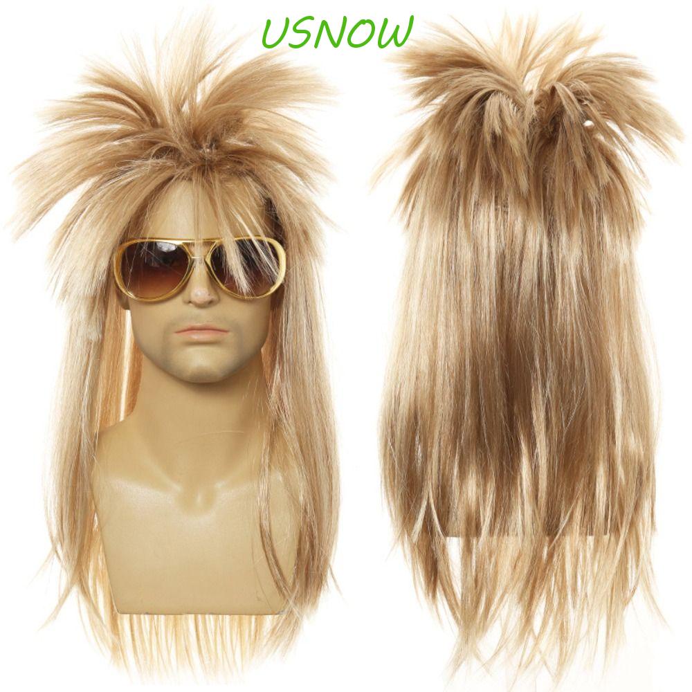 USNOW Bộ Tóc Giả Xoăn Tự Nhiên Bằng Sợi Tổng Hợp Chất Lượng Cao Hóa Trang Cho Nam