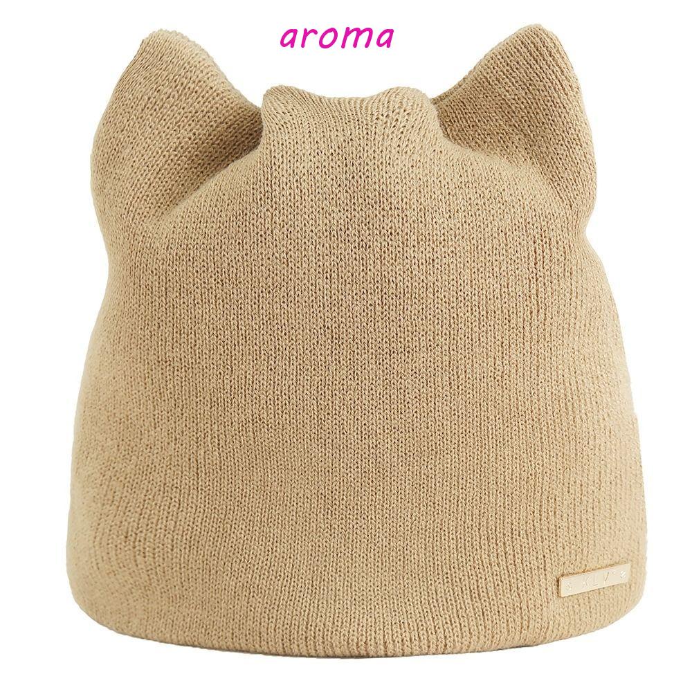 AROMA Mũ Tai Mèo Màu Trơn In Chữ Thời Trang Thu Đông Cho Bé Gái