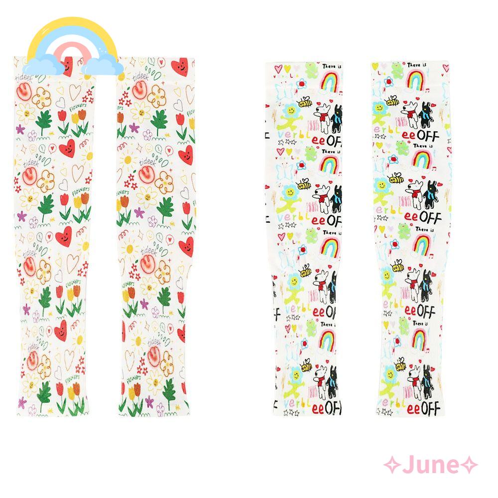 Bộ 2 Đôi Găng Tay Chống Nắng Bằng Lụa Lạnh Mỏng Dáng Rộng In Họa Tiết Hoa / Cầu Vồng Xinh Xắn Cho Nữ