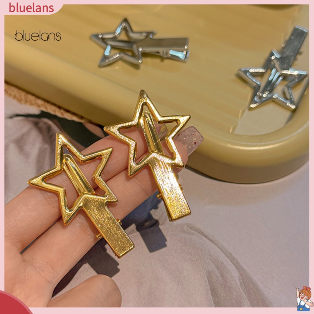 1 Cặp Kẹp Tóc Hình Ngôi Sao Bằng Kim Loại Không Gỉ Màu Trơn Chống Trượt Trọng Lượng Nhẹ