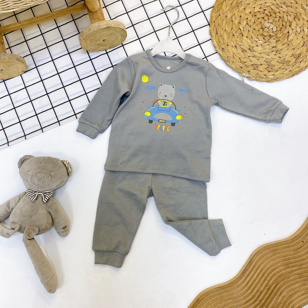 Đồ bộ dài tay thu đông bé gái, bộ dài tay bé trai hoạ tiết con vật chất liệu dày dặn Lullaby NH232V