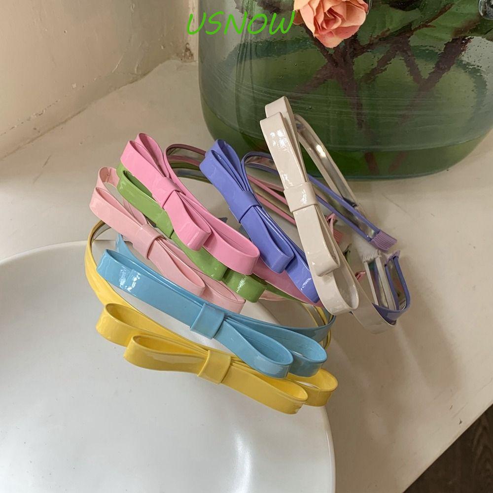 USNOW Băng Đô Cài Tóc Y2k Bằng Da Pu Mỏng Chống Trượt Đính Nơ Phong Cách Hàn Quốc Cho Nữ