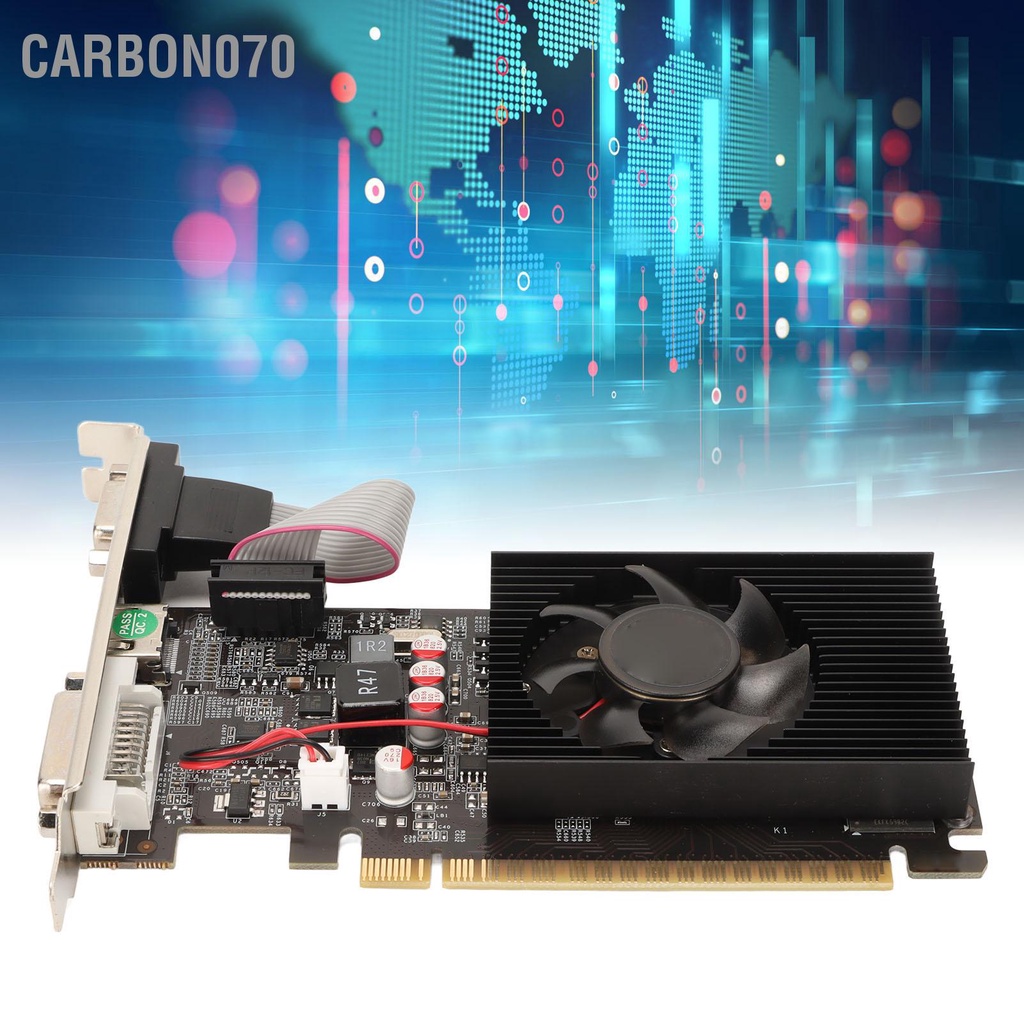 Carbon070 GT610 1GB DDR3 64bit Card đồ họa Hỗ trợ DVI VGA HD Giao diện đa phương tiện PCB Thẻ chơi game có quạt làm mát