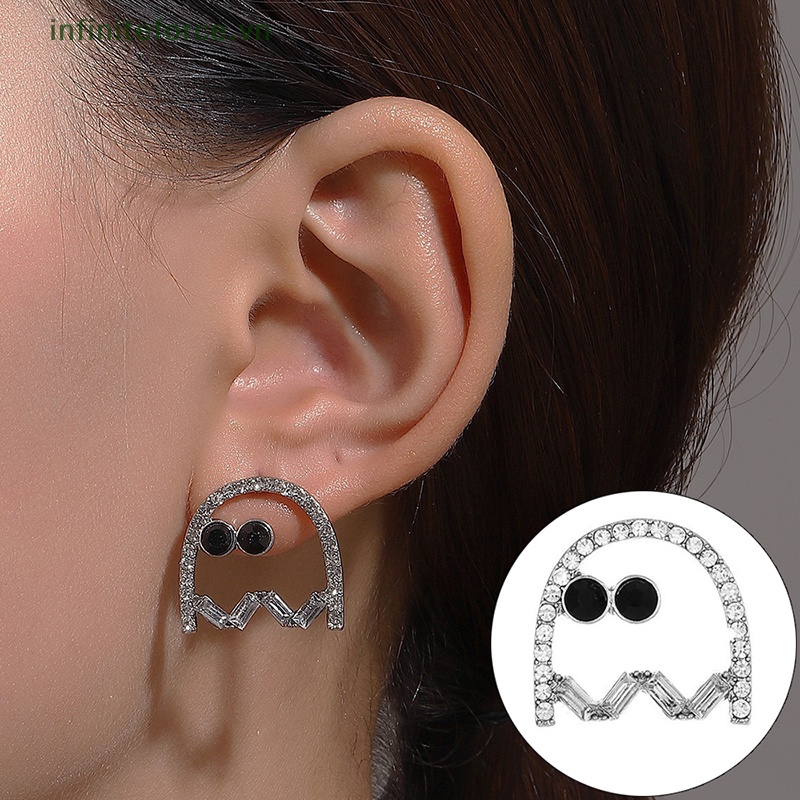 1 Đôi Bông Tai Hình Con Ma Đính Đá Đen Vui Nhộn Sáng Tạo Dành Cho Nữ Hóa Trang Halloween