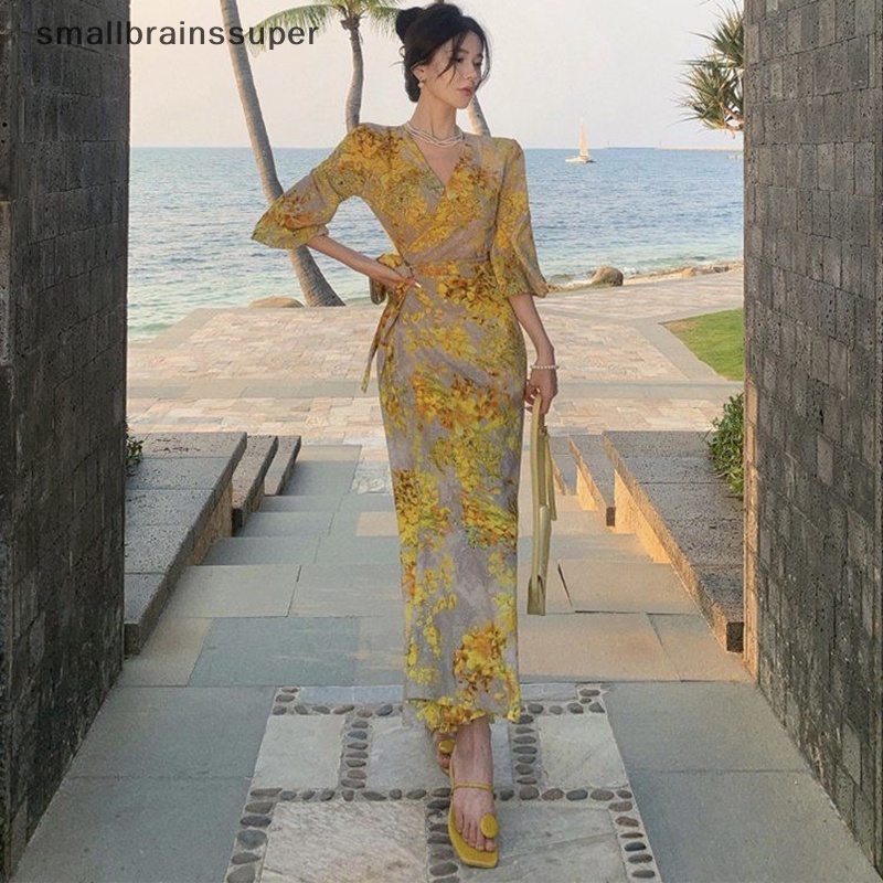 Đầm Dài Dáng Rộng In Họa Tiết Hoa Thời Trang Mùa Hè Xinh Xắn Cho Nữ