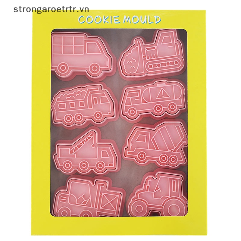 Set 8 Khuôn Nhựa Làm Bánh Quy Hình Xe Tải 3D