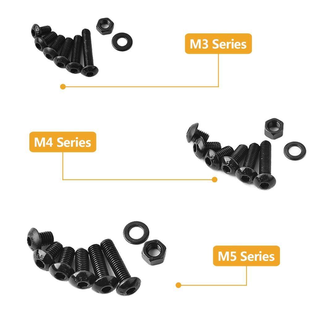 MELODG Set 570 Vòng Đệm Đầu Vít Ổ Cắm 10.9 Bằng Thép Carbon Màu Đen M3 M4 M5 Cho Amateurs