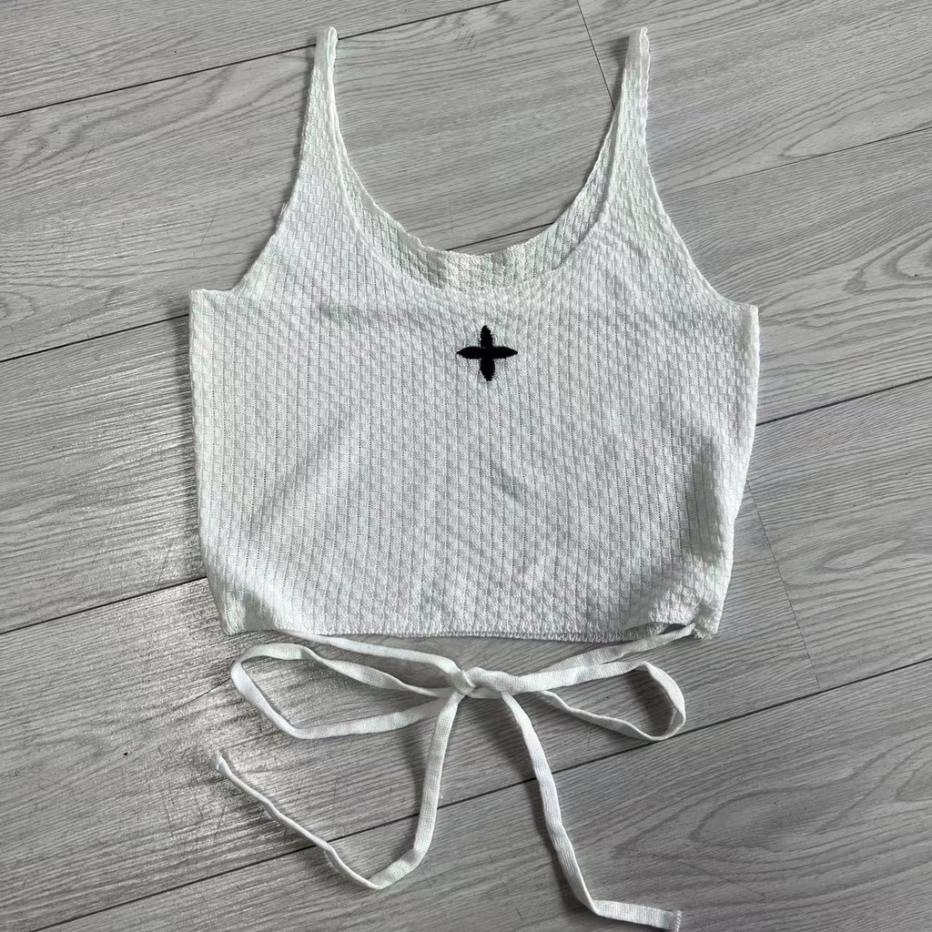 Áo Hai Dây Dệt Kim Dáng Ngắn Thời Trang Mùa Hè 2023 Cho Nữ Lưng