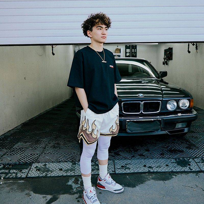 Unshackled American Flame Series Mesh Shorts Men's Asian Heavy Craft Quick-Drying Sports Basketball Shorts Yang Zheng HZQq