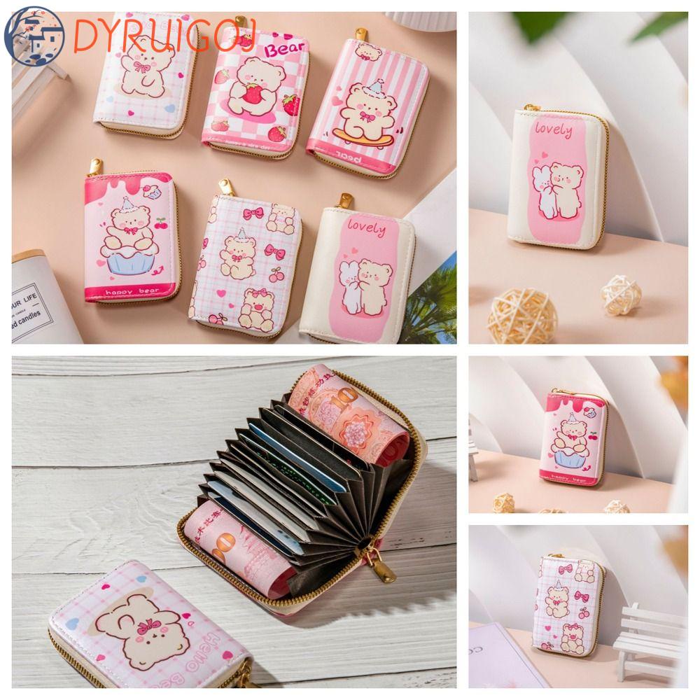 DYRUIDOJ Ví Đựng Tiền / Thẻ Có Khóa Kéo Họa Tiết Gấu Hoạt Hình Phong Cách Hàn Quốc Cho Nữ