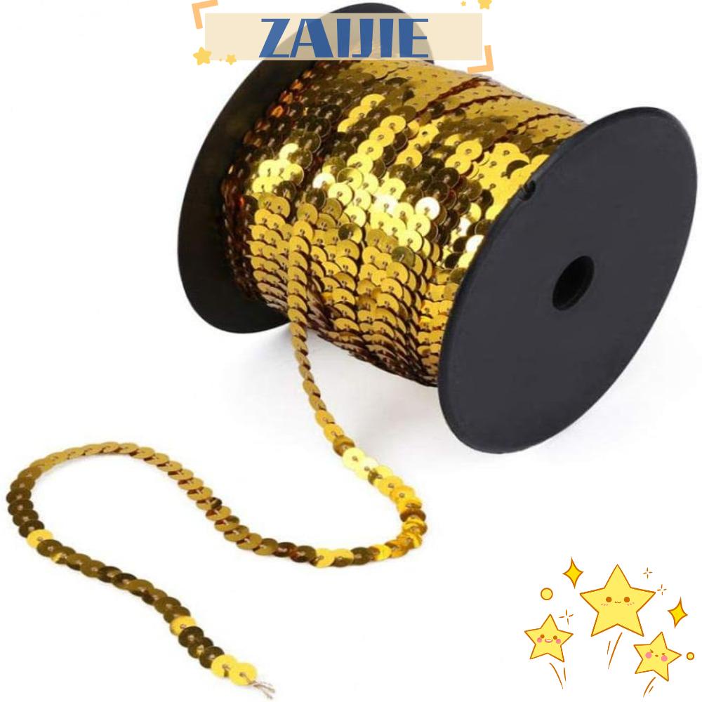 ZAIJIE24 2 Cuộn Dây Ruy Băng Sequin Màu Vàng Đen Dài 200 Yards Dùng Trang Trí
