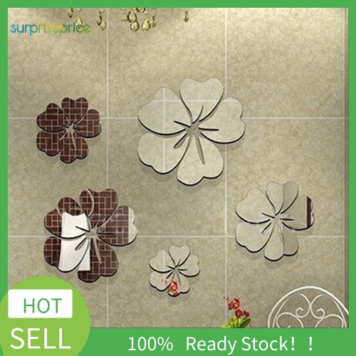 Bộ 5 Miếng Dán Tường Tráng Gương Họa Tiết Hoa 3D Độc Đáo DIY Dùng Trang Trí Nhà Cửa / Văn Phòng